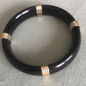 BLACK BANGLE BRACELET WITH GOLDTONE STRIPS